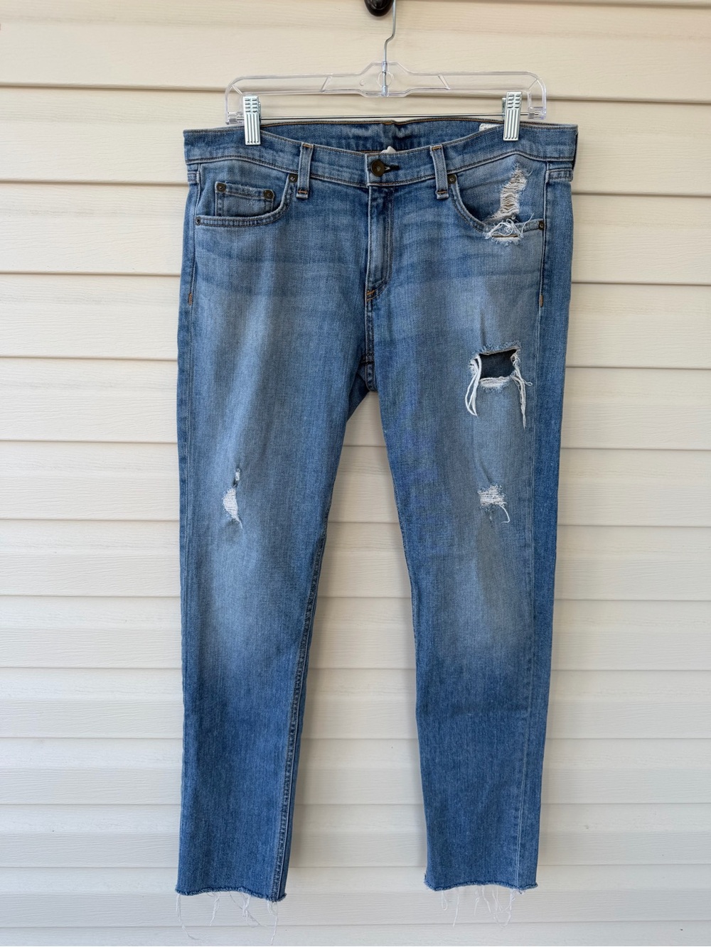 rag & bone Distressed Light Blue Cropped Jeans